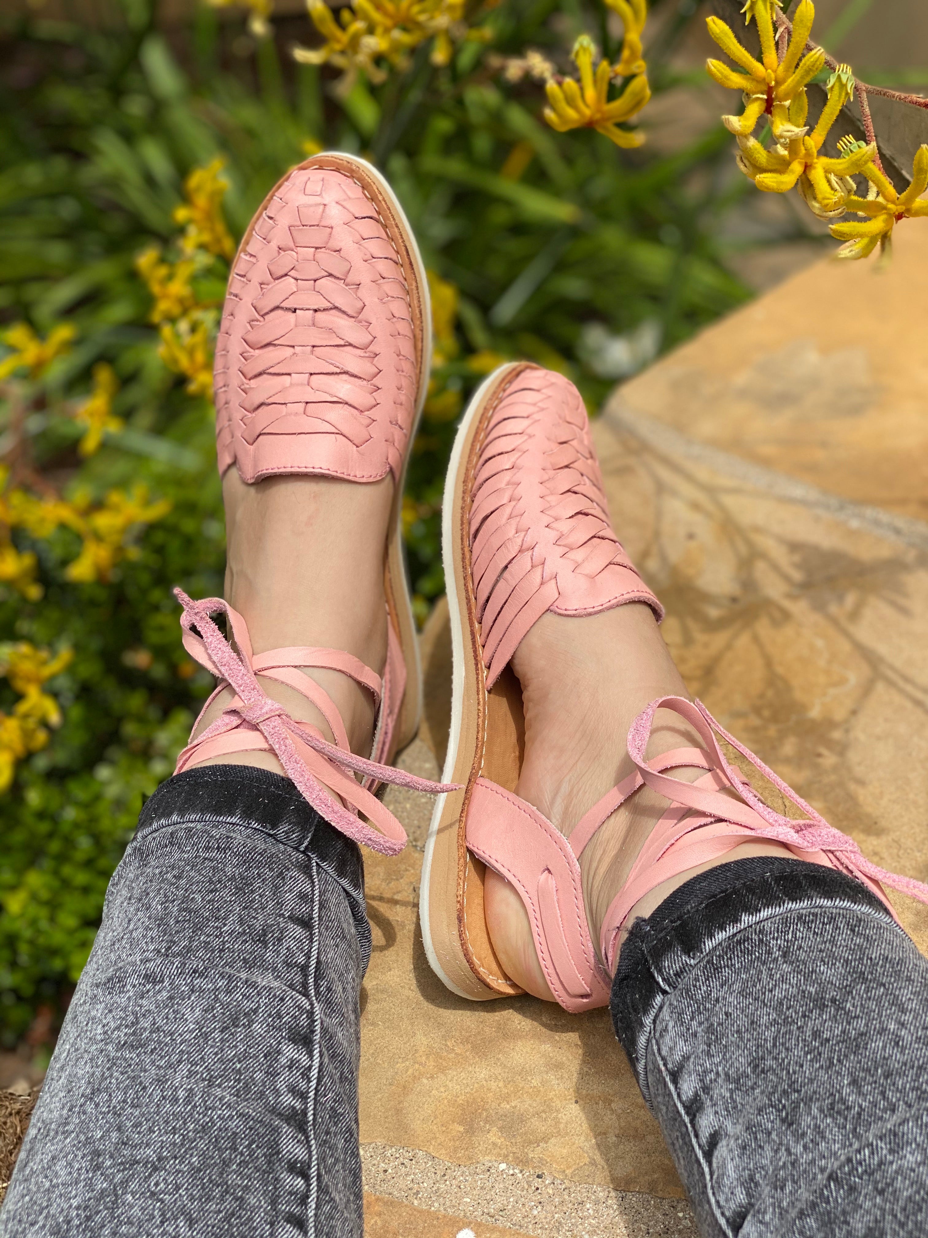 Victoria Lace-Up Huaraches - Pink