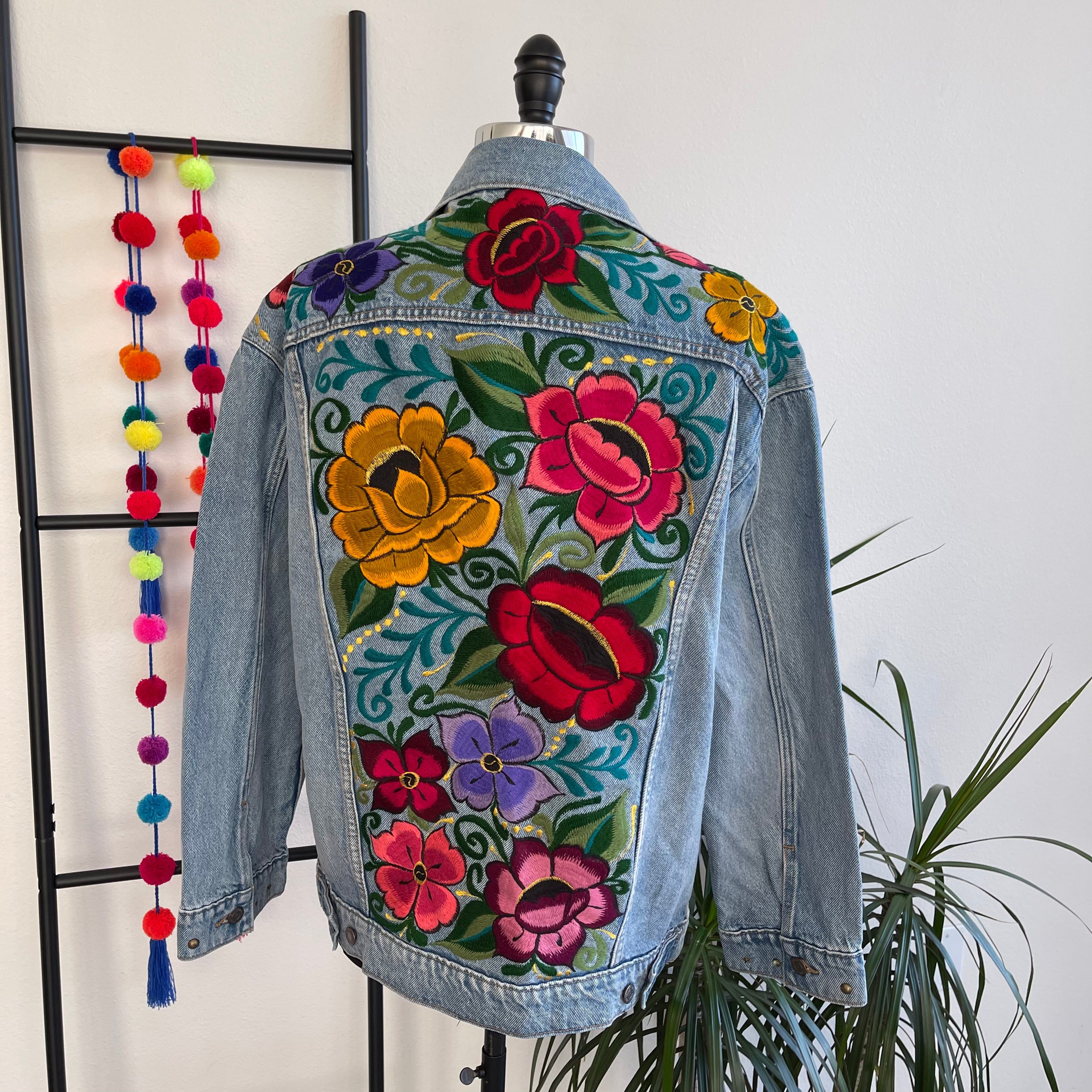 Floral Denim Jacket (Oversized)