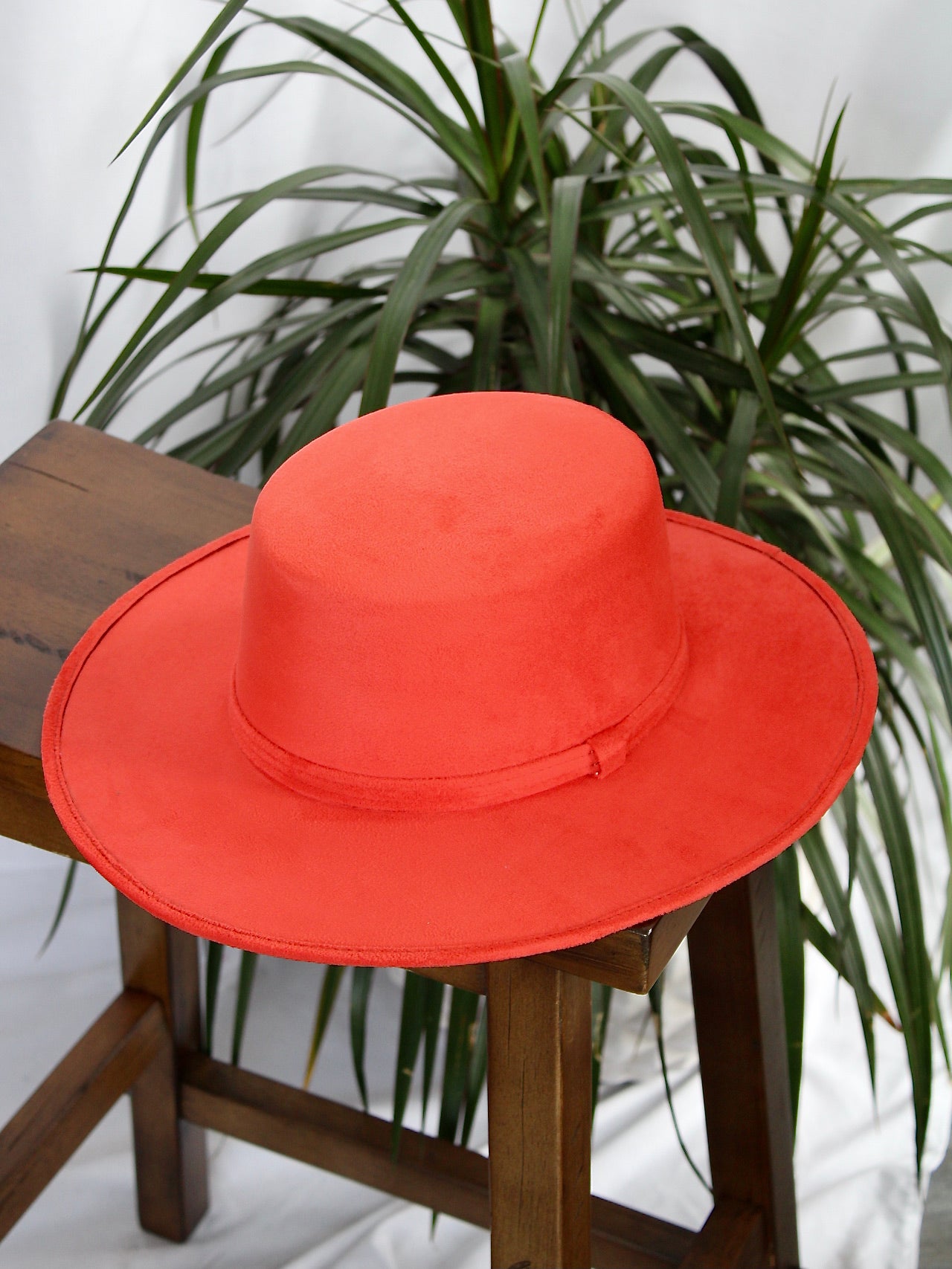 Faux Suede Hat - Orange Red