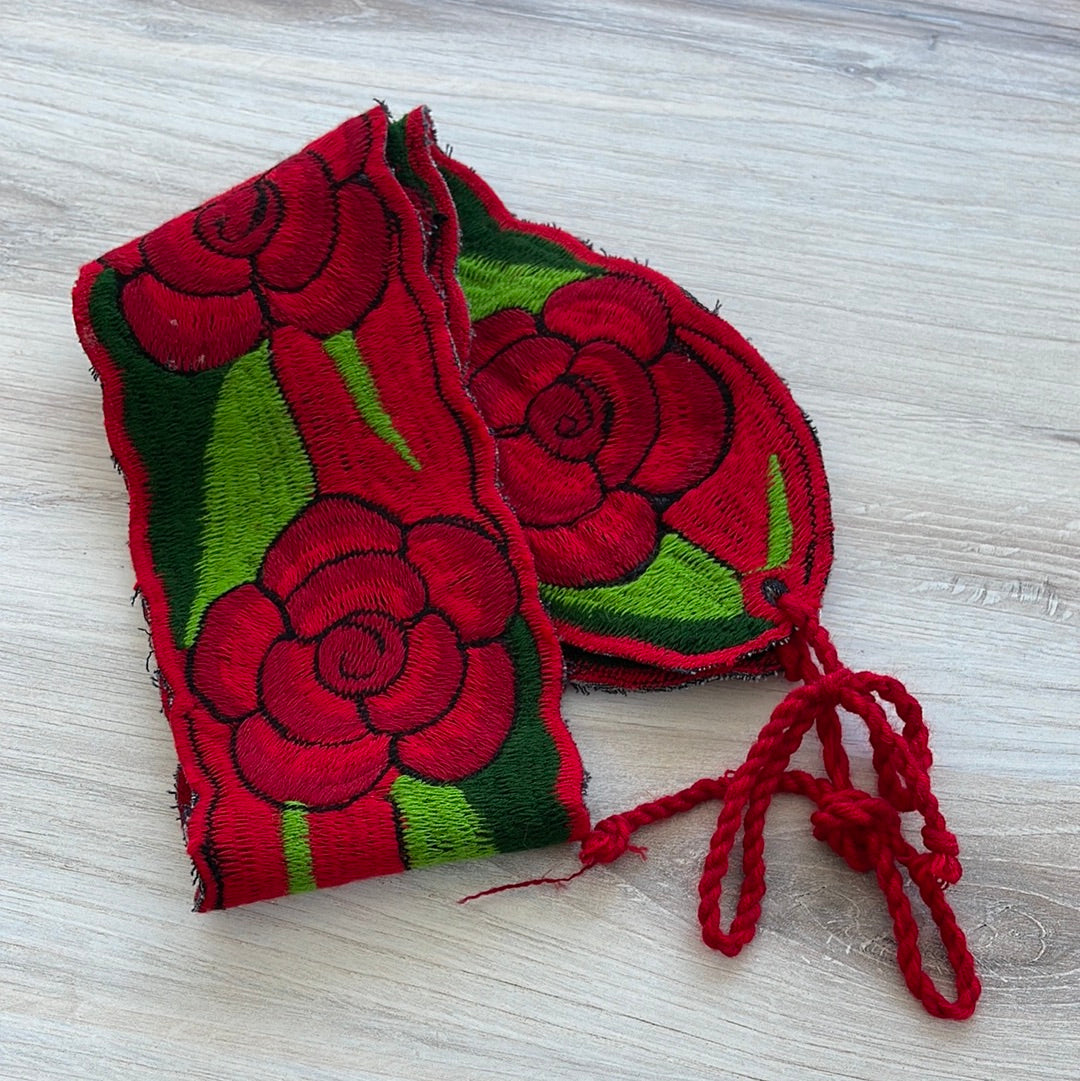 Embroidered Sash Belt - Red