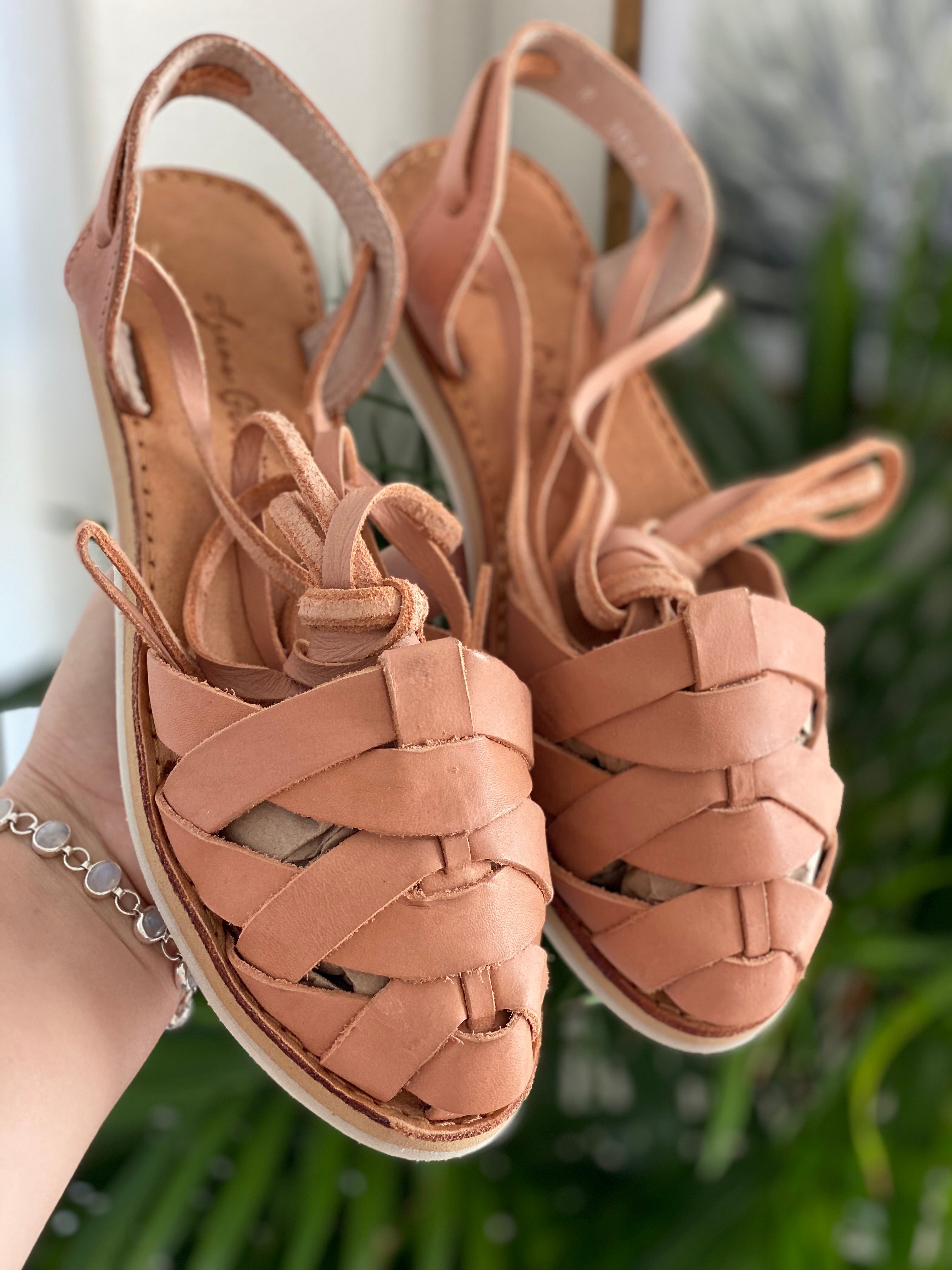 Amelia Lace-Up Huaraches - Tan — Agave Girl Boutique