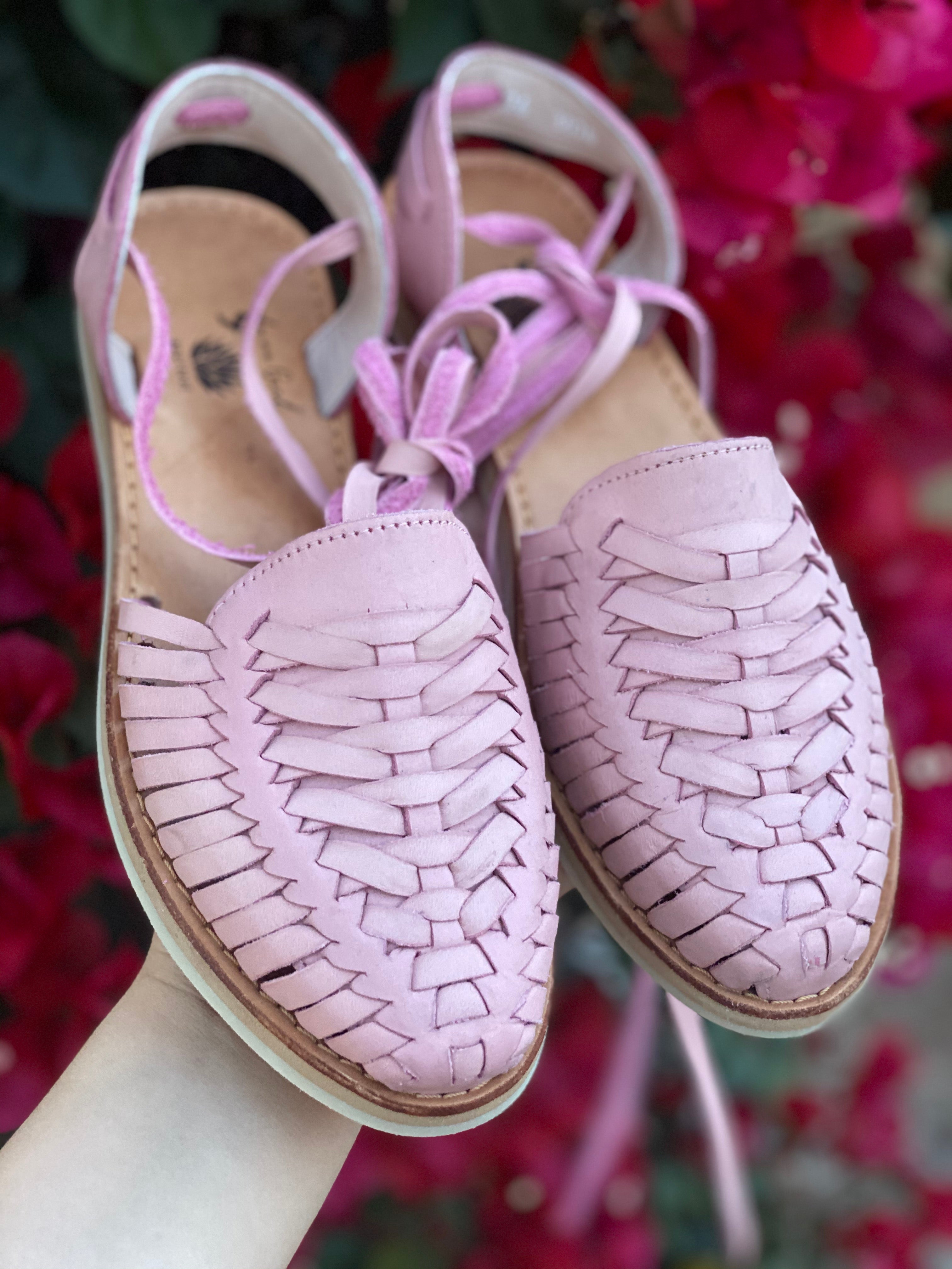 Victoria Lace-Up Huaraches - Pink