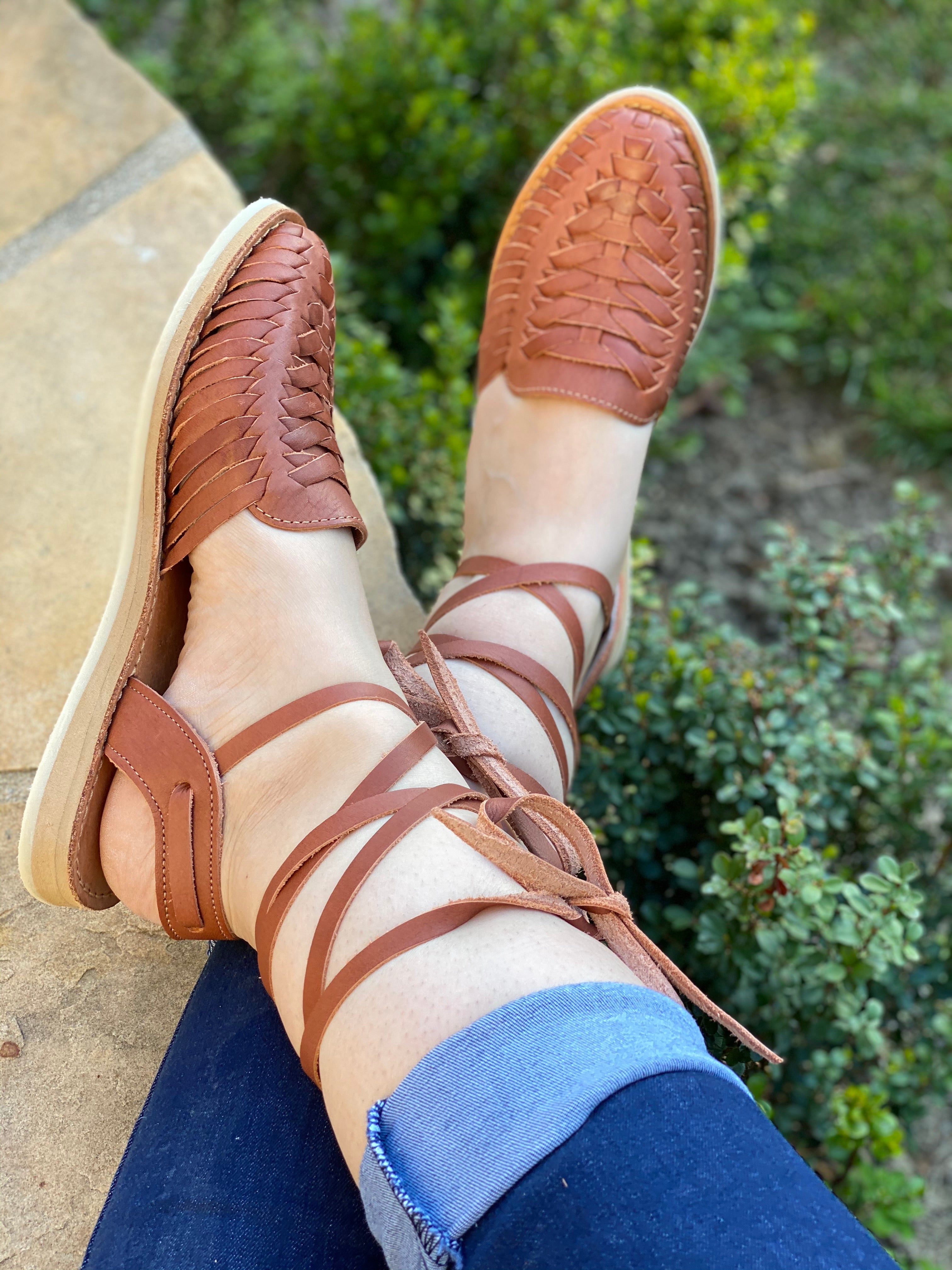Victoria Lace-Up Huaraches - Brown