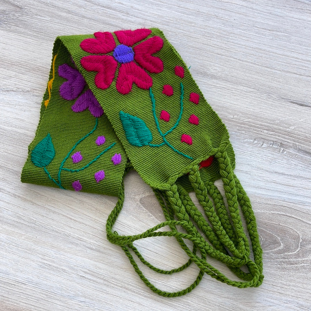 Embroidered Sash Belt - Olive Green
