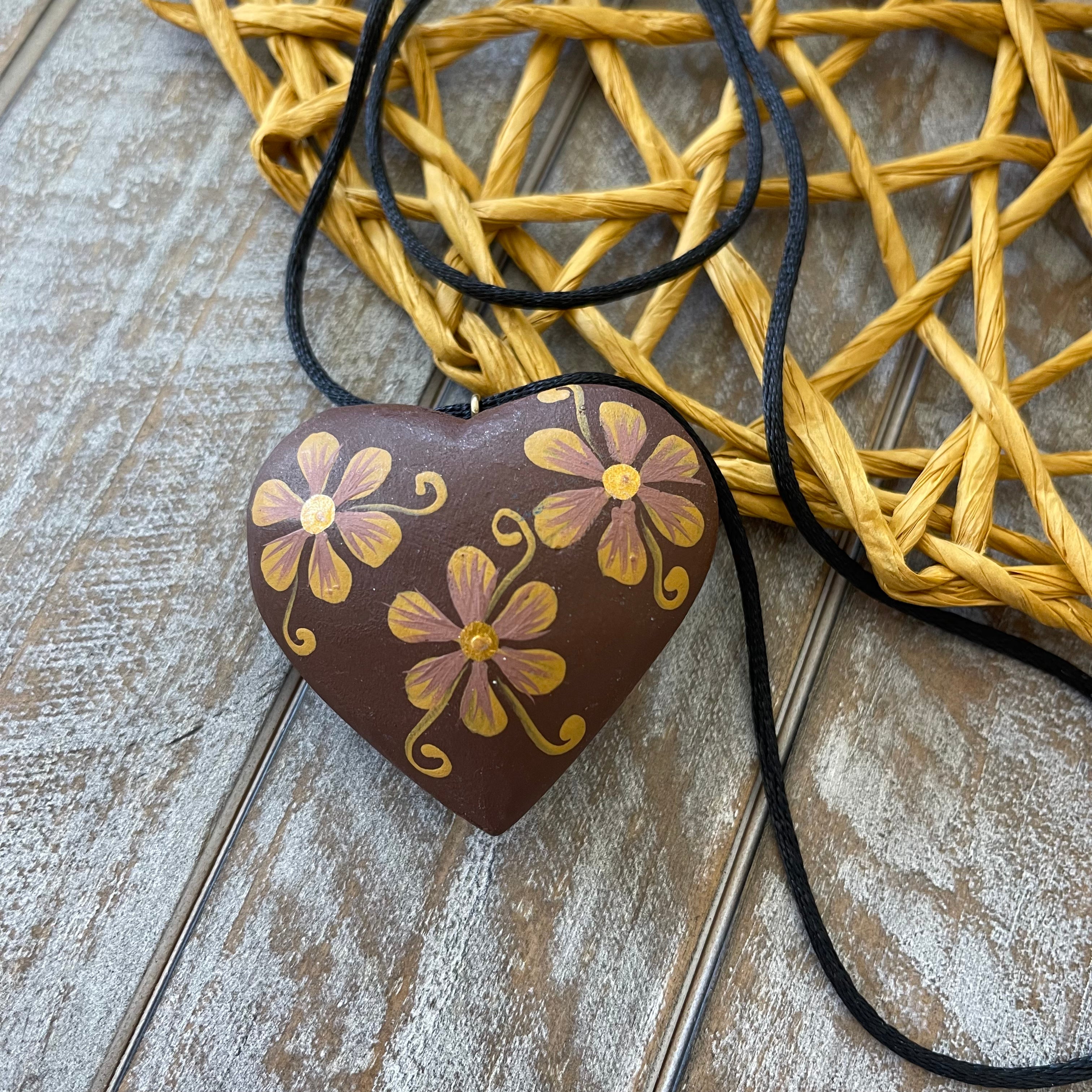 Hand Painted Copal Heart Necklace