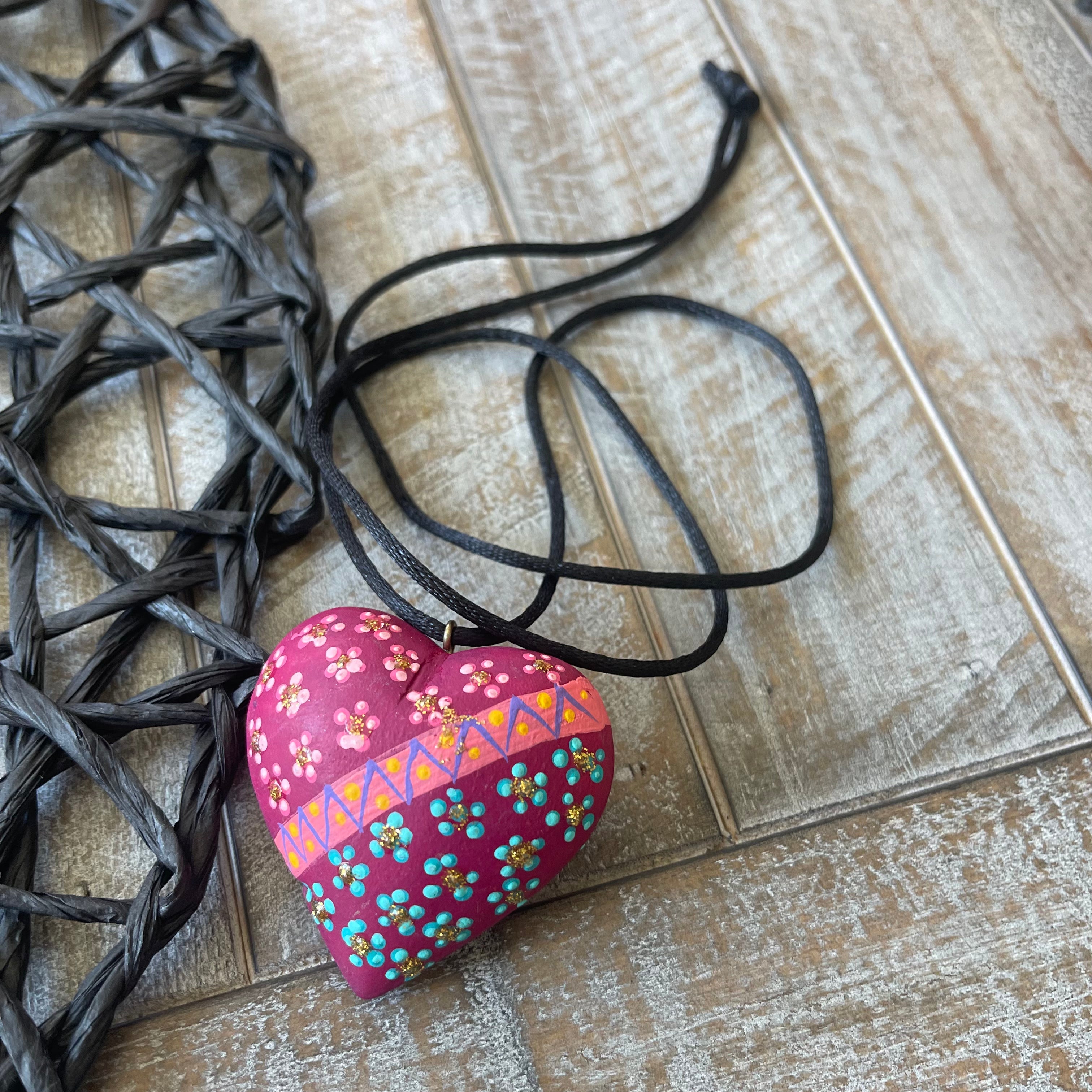 Hand Painted Copal Heart Necklace
